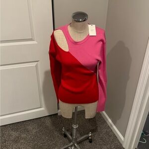 Red and Pink Asymmetrical Sweater